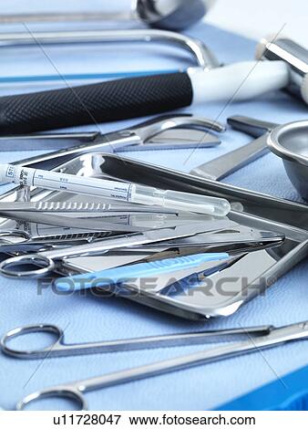 Stock Illustration - PROPERTY RELEASED. Pathology equipment laid out ready for a medical examination.. Fotosearch