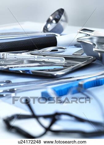 PROPERTY RELEASED. Pathology equipment laid out ready for a medical examination. View Large Illustration Stock Illustration - PROPERTY RELEASED. Pathology equipment laid out ready for a medical examination.. Fotosearch
