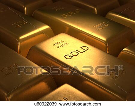 Stock Illustration - Pure gold bullion, close up.. Fotosearch