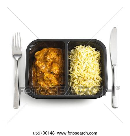 Ready meal curry and rice against a white background. View Large Illustration Stock Illustration - Ready meal curry and rice against a white background.. Fotosearch