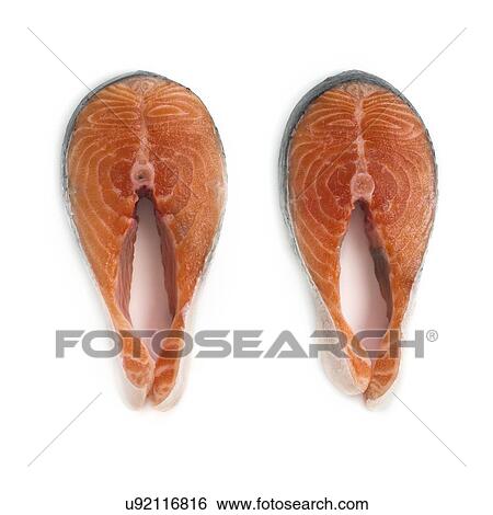 Stock Illustration - Salmon steaks against a white background.. Fotosearch