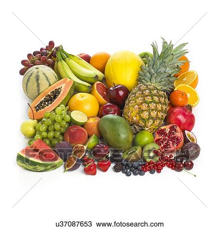 Drawing - Selection of fresh fruit and vegetables against a white background.. Fotosearch