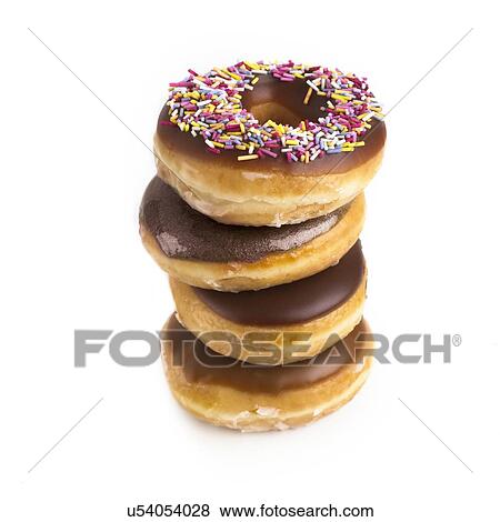 Stack of doughnuts against a white background. View Large Illustration Stock Illustration - Stack of doughnuts against a white background.. Fotosearch