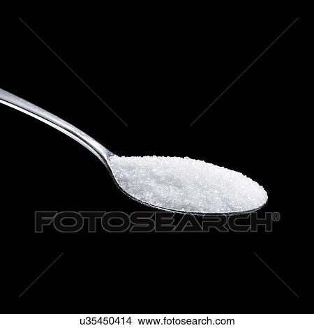 Sugar on a spoon against a black background. View Large Illustration Stock Illustration - Sugar on a spoon against a black background.. Fotosearch