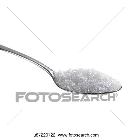 Sugar on a spoon against a white background. View Large Illustration Drawing - Sugar on a spoon against a white background.. Fotosearch