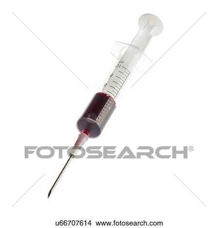 Syringe containing blood against a white background. View Large Illustration Stock Illustration - Syringe containing blood against a white background.. Fotosearch