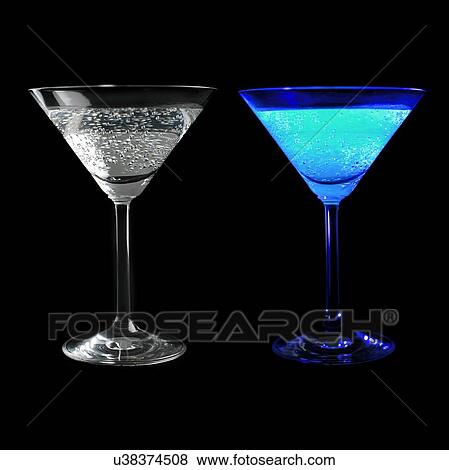 Tonic water fluorescing. A glass of tonic water seen under visible light (left) and ultraviolet radiation (right). The fluorescence is due to quinine, a prophylactic against malaria. View Large Illustration Stock Illustration - Tonic water fluorescing. A glass of tonic water seen under visible light (left) and ultraviolet radiation (right). The fluorescence is due to quinine, a prophylactic against malaria.. Fotosearch