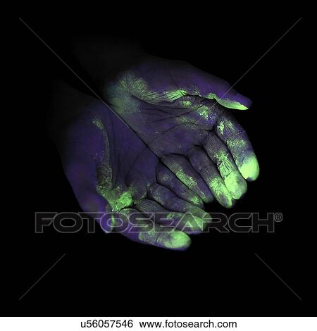 Ultraviolet light showing bacteria on a person's hands. View Large Illustration Stock Illustration - Ultraviolet light showing bacteria on a person's hands.. Fotosearch