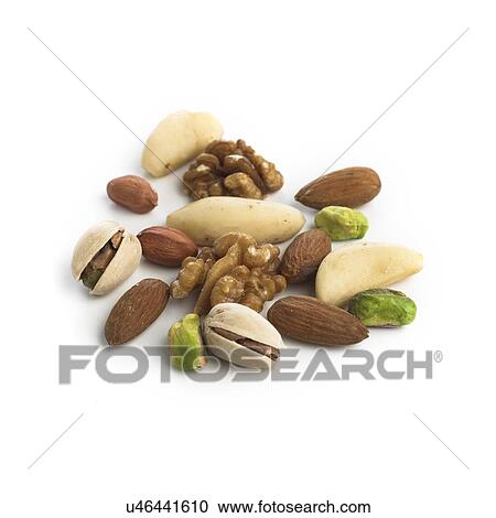Various nuts against a white background. View Large Illustration Clipart - Various nuts against a white background.. Fotosearch