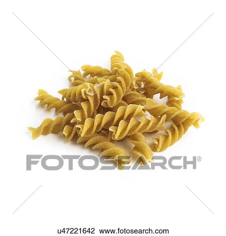 Wholemeal fusilli against a white background. View Large Illustration Drawing - Wholemeal fusilli against a white background.. Fotosearch