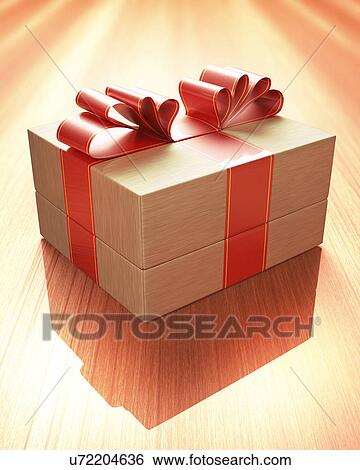 Stock Illustration - Wooden gift box with red bow.. Fotosearch