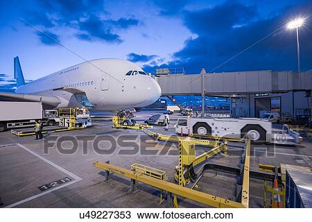 A380 aircraft on stand at airport View Large Photo Image Stock Image - A380 aircraft on stand at airport. Fotosearch