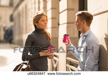 Businessman and businesswoman on coffee break, London, UK View Large Photo Image Stock Photo - Businessman and businesswoman on coffee break, London, UK. Fotosearch