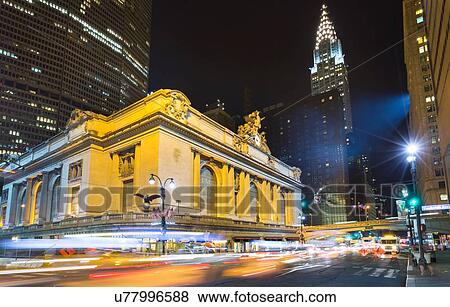 Busy traffic and Grand Central Station at night, New York, USA View Large Photo Image Stock Photo - Busy traffic and Grand Central Station at night, New York, USA. Fotosearch