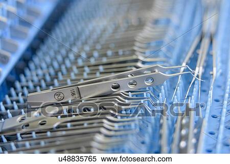 Stock Photography - Close up of surgical instruments in clean room of surgical instruments factory. Fotosearch