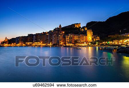 Coastal town of Porto Venere at night, Italy View Large Photo Image Picture - Coastal town of Porto Venere at night, Italy. Fotosearch