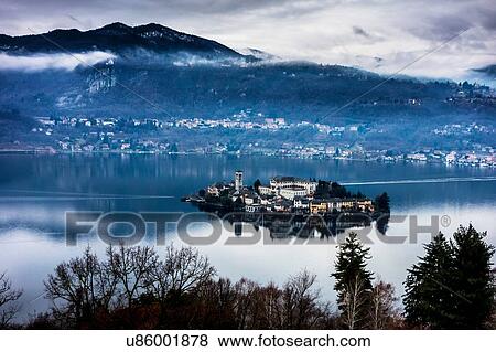 Elevated view of an island on Lake Orta, Italy View Large Photo Image Stock Photo - Elevated view of an island on Lake Orta, Italy. Fotosearch