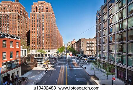 Stock Image - Elevated view of downtown Manhattan, New York, USA. Fotosearch