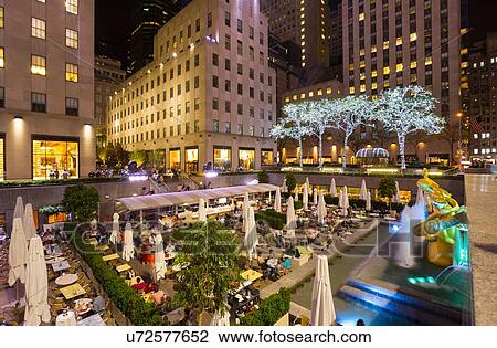 Elevated view of restaurant and Rockefeller Centre at night, New York, USA View Large Photo Image Stock Image - Elevated view of restaurant and Rockefeller Centre at night, New York, USA. Fotosearch