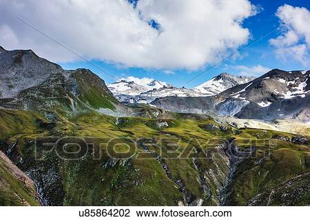 Stock Image - Elevated view of rugged mountains, Stelvio, Italy. Fotosearch