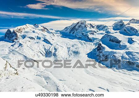 Elevated view of snow covered Monta Rosa, Switzerland View Large Photo Image Stock Photo - Elevated view of snow covered Monta Rosa, Switzerland. Fotosearch