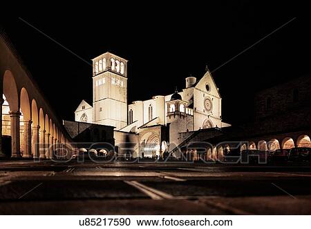 Floodlit church at night, Assisi, Italy View Large Photo Image Stock Image - Floodlit church at night, Assisi, Italy. Fotosearch
