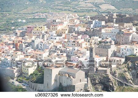 Stock Photograph - High angle view of Castelsardo, Sardinia, Italy. Fotosearch