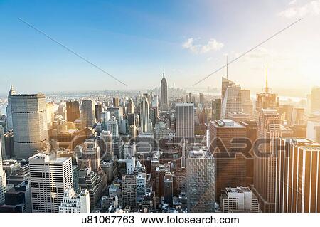 Stock Image - High angle view of midtown Manhattan and Empire State Building, New York, USA. Fotosearch