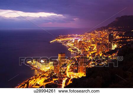 High angle view of Monte Carlo city lights at night, Monaco View Large Photo Image Stock Image - High angle view of Monte Carlo city lights at night, Monaco. Fotosearch