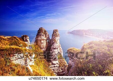 High angle view of rock formations on coast, Normandy, France View Large Photo Image Picture - High angle view of rock formations on coast, Normandy, France. Fotosearch