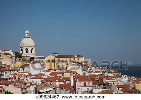 Hillside cityscape at coast, Lisbon, Portugal View Large Photo Image Stock Photo - Hillside cityscape at coast, Lisbon, Portugal. Fotosearch