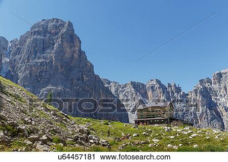 Low angle view of mountain hut, Dolomites, Trentino Alto Adige, Italy View Large Photo Image Stock Image - Low angle view of mountain hut, Dolomites, Trentino Alto Adige, Italy. Fotosearch