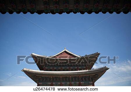 Stock Photo - Low angle view of pagoda roof, Korea, Seoul. Fotosearch