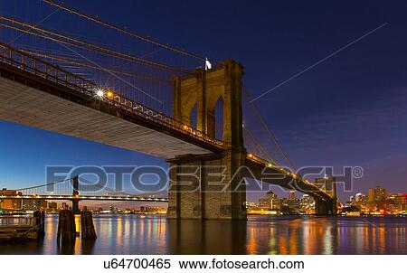 Night view of Manhattan and Brooklyn bridges, New York, USA View Large Photo Image Stock Photography - Night view of Manhattan and Brooklyn bridges, New York, USA. Fotosearch