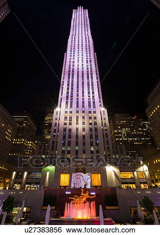 Rockefeller Centre at night, New York, USA View Large Photo Image Stock Photograph - Rockefeller Centre at night, New York, USA. Fotosearch