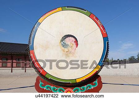 Stock Image - Traditional animal skin buk drum, Korea, Seoul. Fotosearch