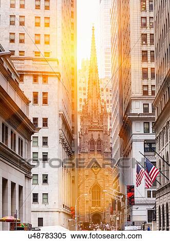 Stock Photography - Trinity Church, Wall street, New York, USA. Fotosearch