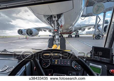 View of A380 aircraft from inside tug View Large Photo Image Stock Photography - View of A380 aircraft from inside tug. Fotosearch