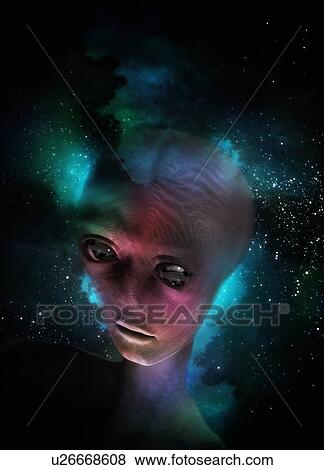 "Alien's head in space, Illustration" View Large Illustration Stock Illustration - "Alien's head in space, Illustration". Fotosearch