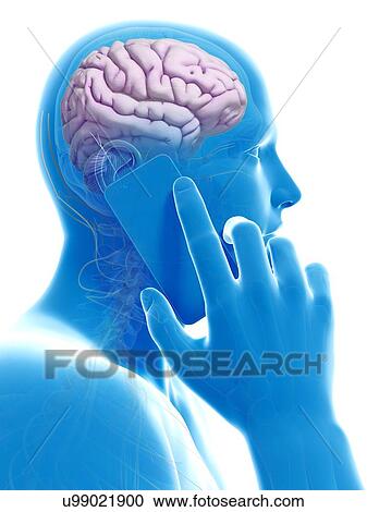 Clipart - "Cell phone and human brain, Illustration". Fotosearch
