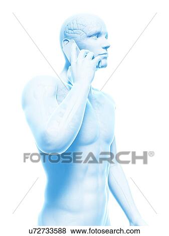 Stock Illustration - "Cell phone and human brain, Illustration". Fotosearch