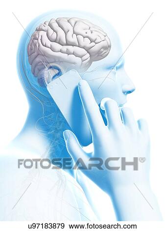 Stock Illustration - "Cell phone and human brain, Illustration". Fotosearch