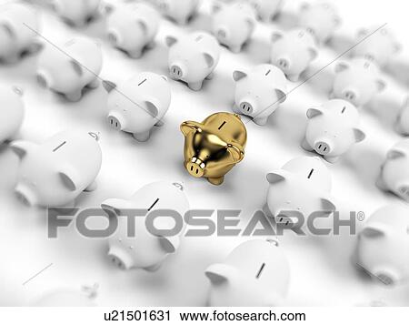 "Gold and white piggy banks, Illustration" View Large Illustration Clip Art - "Gold and white piggy banks, Illustration". Fotosearch