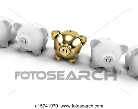 "Gold and white piggy banks, Illustration" View Large Illustration Clipart - "Gold and white piggy banks, Illustration". Fotosearch