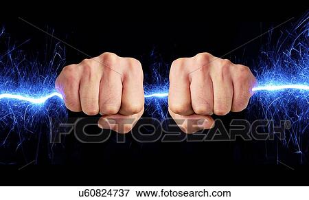 Hand holding blue sparks View Large Illustration Stock Illustration - Hand holding blue sparks. Fotosearch