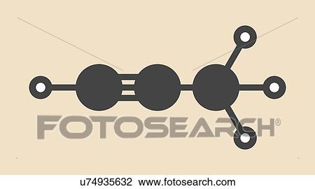 Drawing - Methylacetylene molecule. Fotosearch