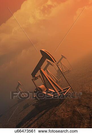 Clip Art - "Oil well pumps, Illustration". Fotosearch