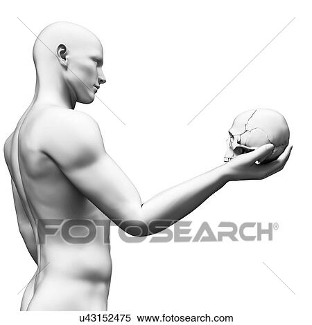 Stock Illustration - "Person with human skull, Illustration". Fotosearch