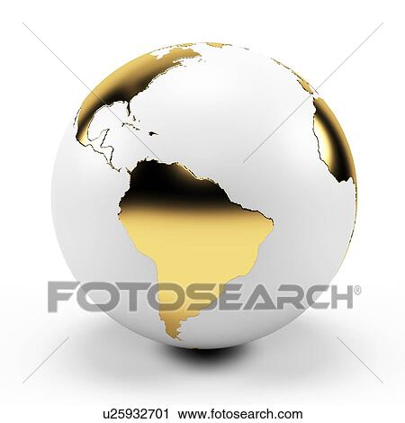 Clip Art - "White and gold globe, Illustration". Fotosearch