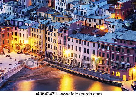 Stock Image - Aerial view of coastal town. Fotosearch